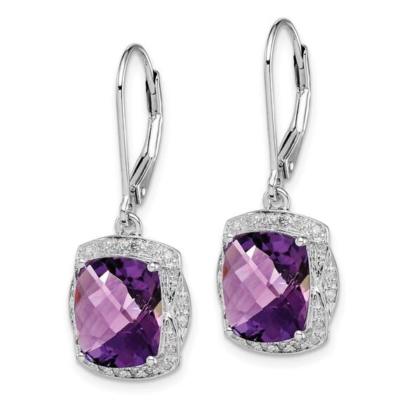 Kazi Luxury Sterling Silver Rhodium-plated Diamond and Amethyst Earrings